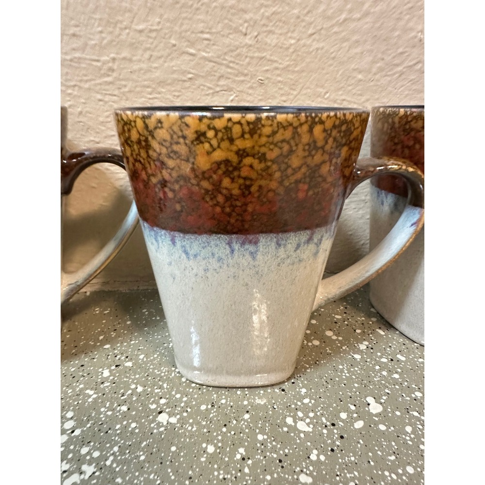 MasterCuisine Stoneware Coffee Mugs‎ Set of 3 Brown Blue Reactive Glaze - Picture 4 of 7